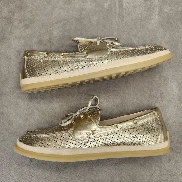 Dolce Vita Loafers 10 Platinum Gold Leather Doris Perforated Metallic New $140 - Picture 2 of 15